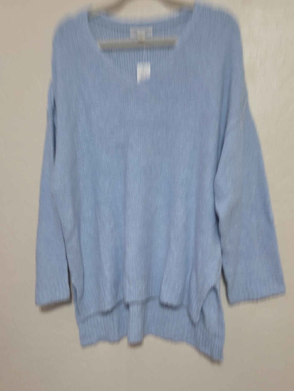 American Eagle Womens L Blue Oversized V Neck Sweater NWT High Low Cozy Knit